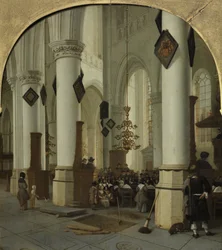 Kilátás a haarlemi Szent Bavo templomba a mise alatt